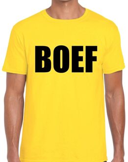 Bellatio Decorations BOEF tekst t-shirt geel heren L