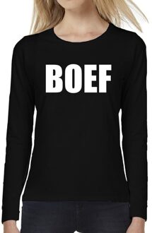 Bellatio Decorations BOEF tekst t-shirt long sleeve zwart voor dames
