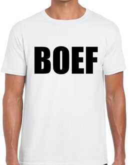 Bellatio Decorations BOEF tekst t-shirt wit voor heren