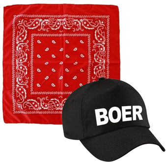 Bellatio Decorations Boer verkleed pet zwart met rode hals zakdoek volwassenen
