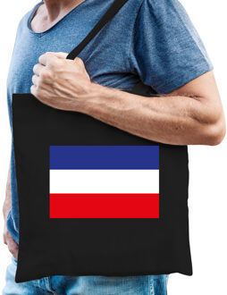 Bellatio Decorations Boerenprotest katoenen tas met omgekeerde Nederlandse vlag zwart