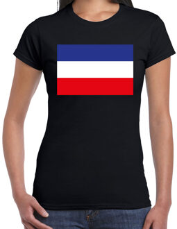 Bellatio Decorations Boerenprotest t-shirt met Nederlandse vlag onderste boven zwart voor dames 2XL - Feestshirts