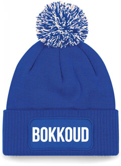 Bellatio Decorations Bokkoud muts met pompon - unisex - one size - blauw - apres-ski muts