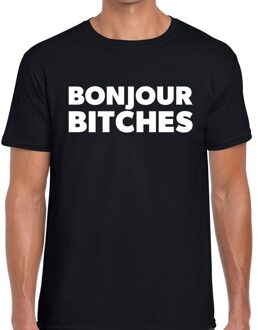 Bellatio Decorations Bonjour bitches tekst t-shirt zwart heren M