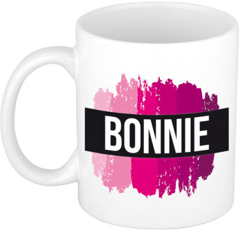 Bellatio Decorations Bonnie naam / voornaam kado beker / mok roze verfstrepen - Gepersonaliseerde mok met naam - Naam mokken