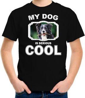 Bellatio Decorations Border collie  honden t-shirt my dog is serious cool zwart - kinderen - Border collies liefhebber cadeau shirt XL (158-164)