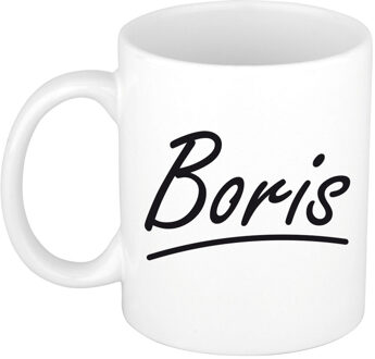 Bellatio Decorations Boris Naam koffiemok - beker - met sierlijke letters - wit - 300 ml - Cadeau - Heren
