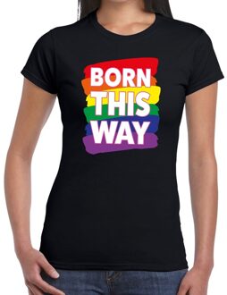 Bellatio Decorations Born this way regenboog gaypride shirt zwart voor dames XS