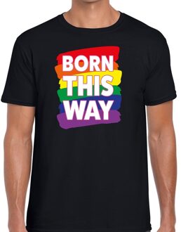 Bellatio Decorations Born this way regenboog gaypride shirt zwart voor heren
