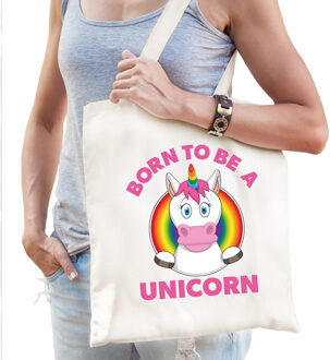 Bellatio Decorations Born to be a unicorn regenboog / LHBT katoenen tas wit voor volwassenen - Feest Boodschappentassen Zwart