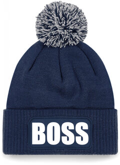 Bellatio Decorations Boss muts/beanie met pompon - onesize - unisex - navy One size