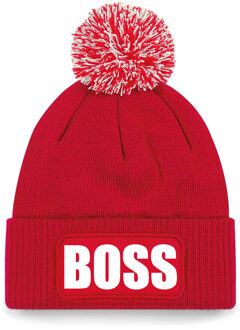 Bellatio Decorations Boss muts/beanie met pompon - onesize - unisex - rood One size