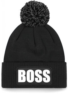 Bellatio Decorations Boss muts/beanie met pompon - onesize - zwart One size