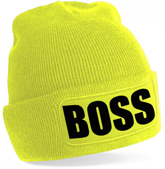 Bellatio Decorations Boss tekst muts / beanie - onesize - Fluor geel - De of een Baas