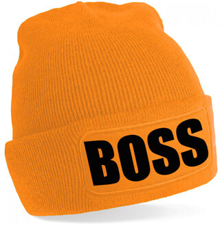 Bellatio Decorations Boss tekst muts / beanie - onesize - oranje - De of een Baas - One size
