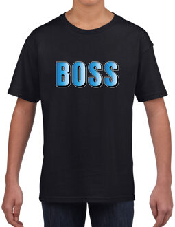 Bellatio Decorations Boss tekst zwart t-shirt blauwe letters voor kinderen L (146-152)