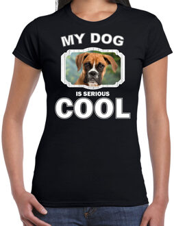 Bellatio Decorations Boxer honden t-shirt my dog is serious cool zwart - dames - Boxer liefhebber cadeau shirt 2XL