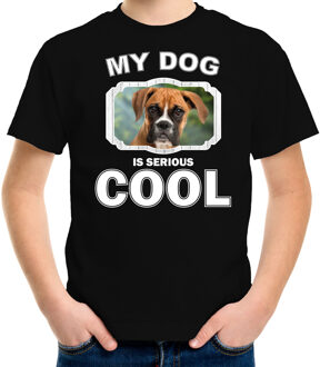 Bellatio Decorations Boxer honden t-shirt my dog is serious cool zwart - kinderen - Boxer liefhebber cadeau shirt L (146-152)