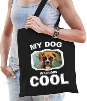 Bellatio Decorations Boxer honden tasje zwart volwassenen en kinderen - my dog serious is cool kado boodschappentasje