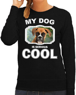 Bellatio Decorations Boxer honden trui / sweater my dog is serious cool zwart - dames - Boxer liefhebber cadeau sweaters 2XL