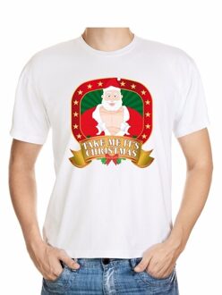 Bellatio Decorations Boze Kerstman shirt wit - Take me its christmas - voor heren