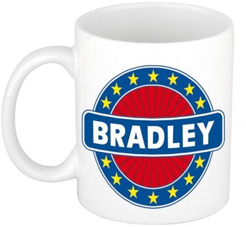 Bellatio Decorations Bradley voornaam koffiemok - beker - wit/blauw - 300 ml - Cadeau - Heren - Collega - Vaderdag Multi