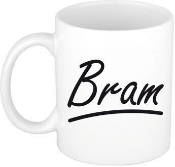 Bellatio Decorations Bram Naam koffiemok - beker - met sierlijke letters - wit - 300 ml - Cadeau - Heren