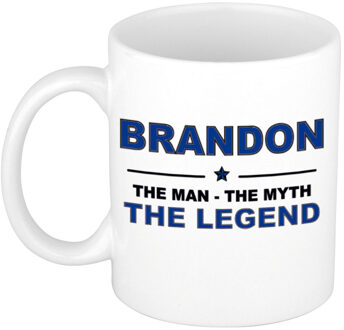 Bellatio Decorations Brandon cadeau mok - man myth legend - naam koffiemok / beker - wit en blauw - 300 ml Donkerblauw