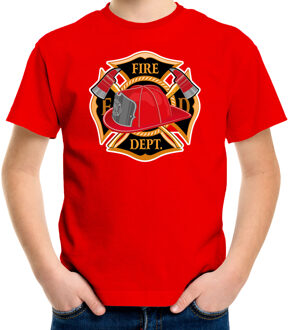 Bellatio Decorations Brandweer logo verkleed t-shirt - rood - jongens en meisjes - brandweerman - verkleedkleding