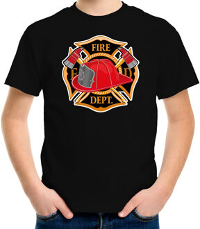 Bellatio Decorations Brandweer logo verkleed t-shirt zwart voor jongens en meisjes - brandweer - verkleedkleding / kostuum XL (158-164)