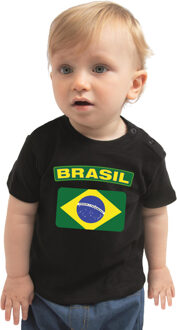 Bellatio Decorations Brasil / Brazilie landen shirtje met vlag zwart voor babys 62 (1-3 maanden)