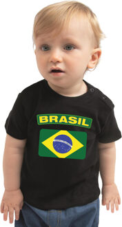 Bellatio Decorations Brasil / Brazilie landen shirtje met vlag zwart voor babys 80 (7-12 maanden)