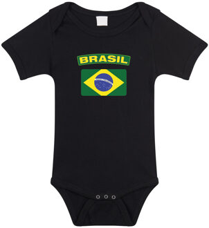 Bellatio Decorations Brasil romper met vlag Brazilie zwart voor babys 56 (1-2 maanden)