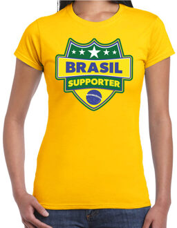 Bellatio Decorations Brasil supporter schild t-shirt geel voor dames - Brazilie landen t-shirt / kleding - EK / WK / Olympische spelen outfit 2XL