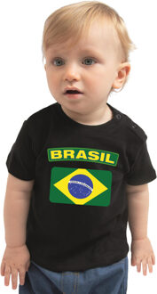 Bellatio Decorations Brasil t-shirt met vlag Brazilie zwart voor babys 62 (1-3 maanden)