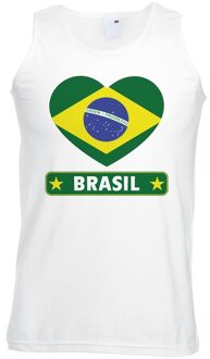 Bellatio Decorations Braziliaanse vlag in hartje singlet wit heren