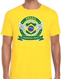 Bellatio Decorations Brazilie - Brasil drinking team t-shirt - geel - voor heren - supporters - fans