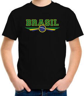 Bellatio Decorations Brazilie / Brasil landen t-shirt met Braziliaanse vlag zwart kids - landen shirt / kleding - EK / WK / Olympische spelen outfit L (146-152)