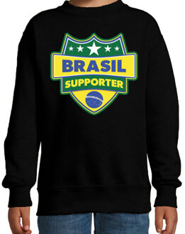 Bellatio Decorations Brazilie  / Brasil schild supporter sweater zwart voor kinderen 12-13 jaar (152/164)