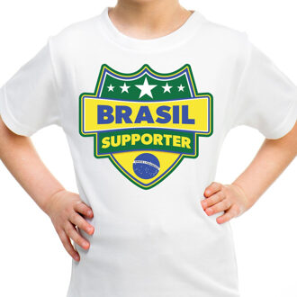 Bellatio Decorations Brazilie / Brasil schild supporter  t-shirt wit voor kinderen M (134-140)