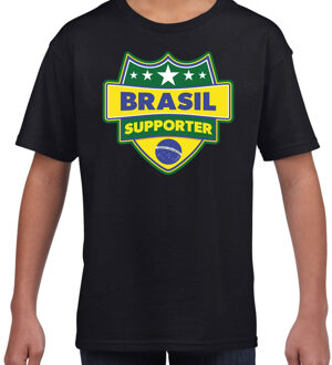 Bellatio Decorations Brazilie / Brasil schild supporter  t-shirt zwart voor kinderen L (146-152)