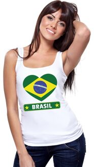 Bellatio Decorations Brazilie hart vlag singlet shirt/ tanktop wit dames