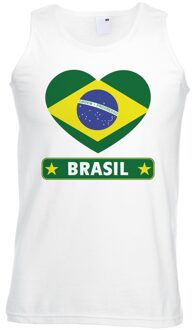 Bellatio Decorations Brazilie hart vlag singlet shirt/ tanktop wit heren 2XL