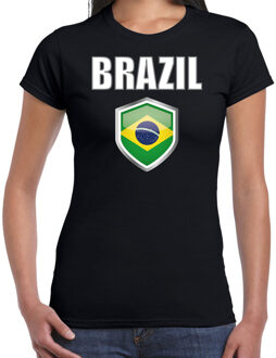 Bellatio Decorations Brazilie landen supporters t-shirt - zwart - dames - fan kleding - korte mouwen