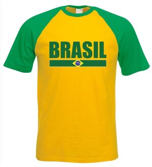 Bellatio Decorations Brazilie supporter baseball t-shirt geel/ groen voor heren