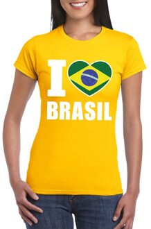 Bellatio Decorations Brazilie supporters kleding t-shirt - voor dames - geel - met vlag kleuren print - korte mouwen