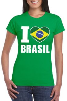 Bellatio Decorations Brazilie supporters kleding t-shirt - voor dames - groen - met vlag kleuren print - korte mouwen
