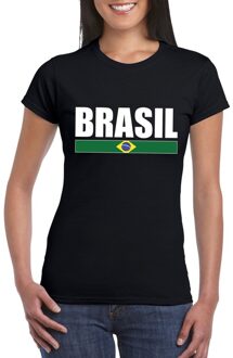 Bellatio Decorations Brazilie supporters kleding t-shirt - voor dames - zwart - met vlag kleuren print - korte mouwen