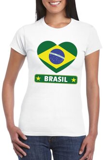 Bellatio Decorations Brazilie t-shirt met braziliaanse vlag in hart wit dames l