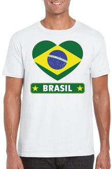 Bellatio Decorations Brazilie t-shirt met braziliaanse vlag in hart wit heren 2xl